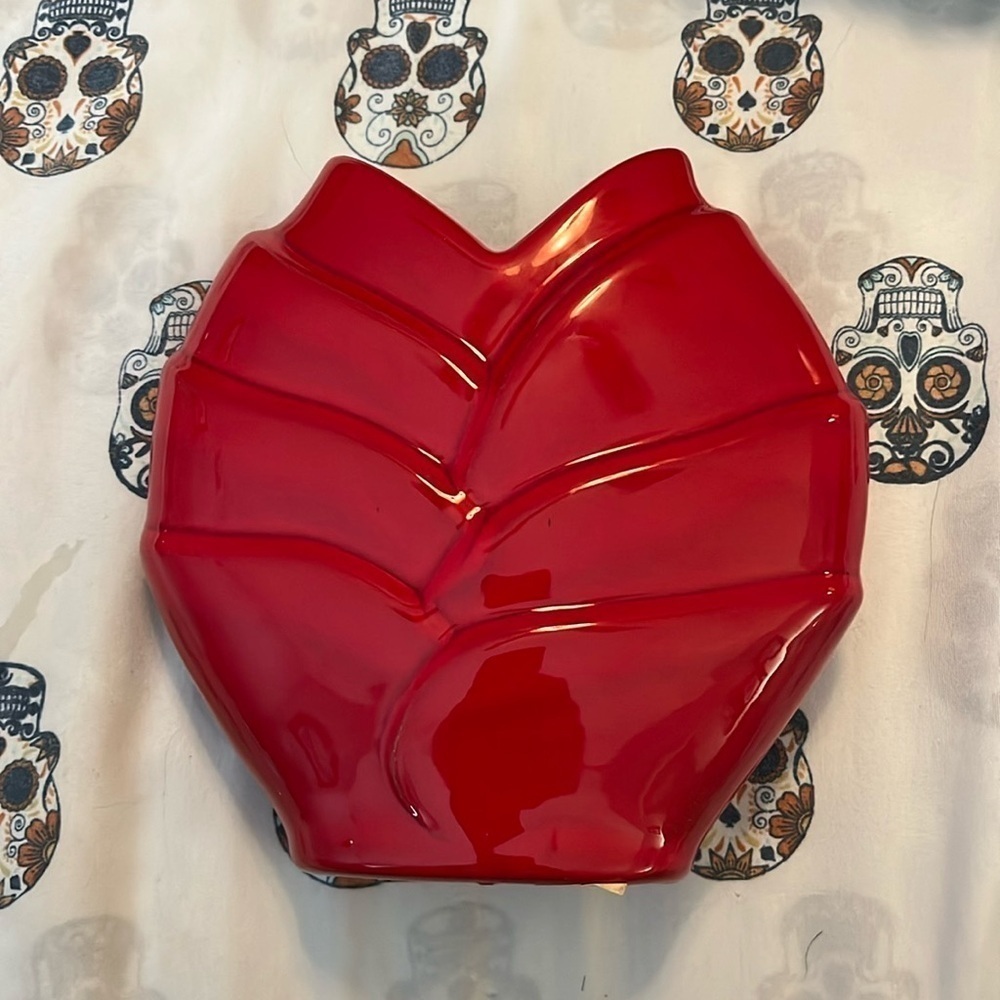 Vintage 1980s Art Deco Style Vase | Ceramic Deep Red Ribbed Flower Vase.